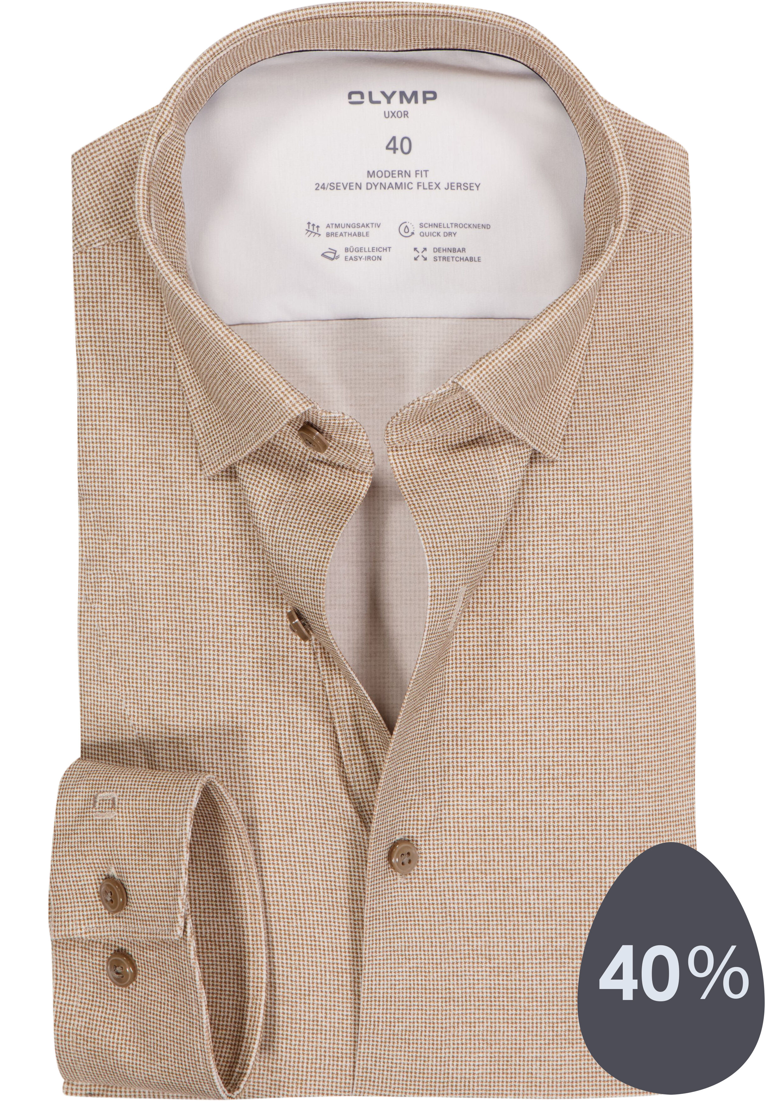 OLYMP 24/7 Luxor modern fit overhemd, tricot, noga bruin dessin
